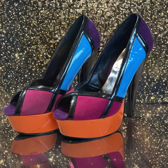Y2K Rick Bella Color Block 6 inch Platform Heels Drag - Picture 1 of 8